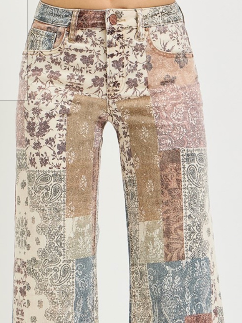 Risen block print  wide leg crop pant
